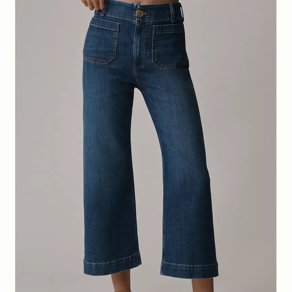 The Colette Denim High-Rise Cropped Wide-Leg Jeans by Maeve Anthropologie